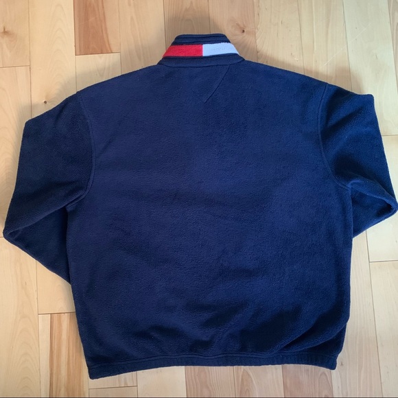 Y2K TOMMY HILFIGER BLUE FLEECE PULLOVER ZIP SWEATER UNISEX M-L - Picture 9 of 10